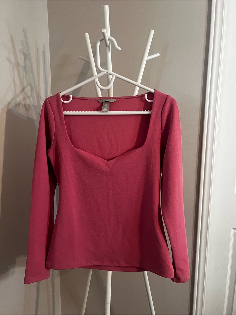 H&M Rose Pink Long Sleeve Square Neck Top